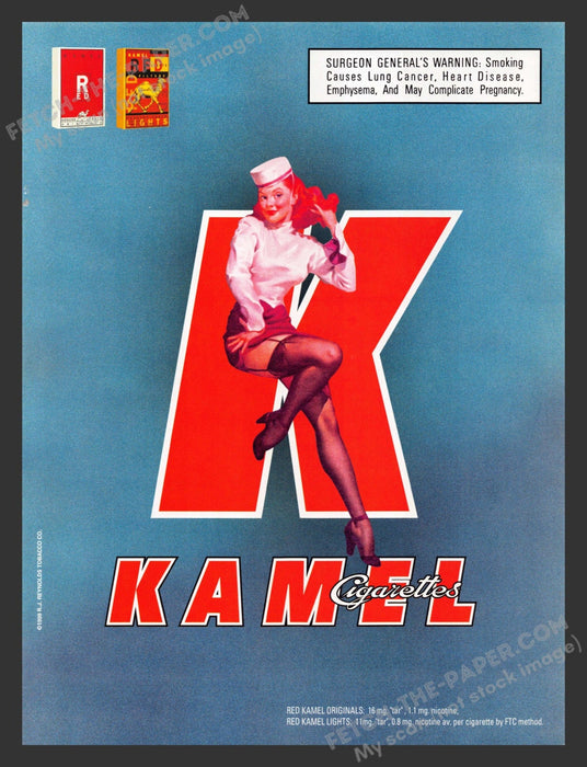 1998 Print Advertisement Kamel Cigarettes Sailor Pinup Girl Illustration Ad.