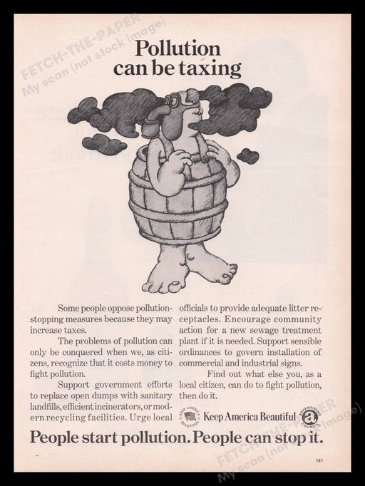 Keep America Beautiful 1970s Print Advertisement Ad 1972 Taxing Pollution Fetch the Paper!