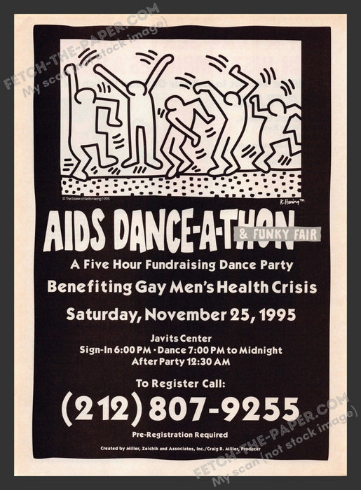 1995 Print Advertisement Keith Haring Aids Dance-a-thon Cause Artist Ad.