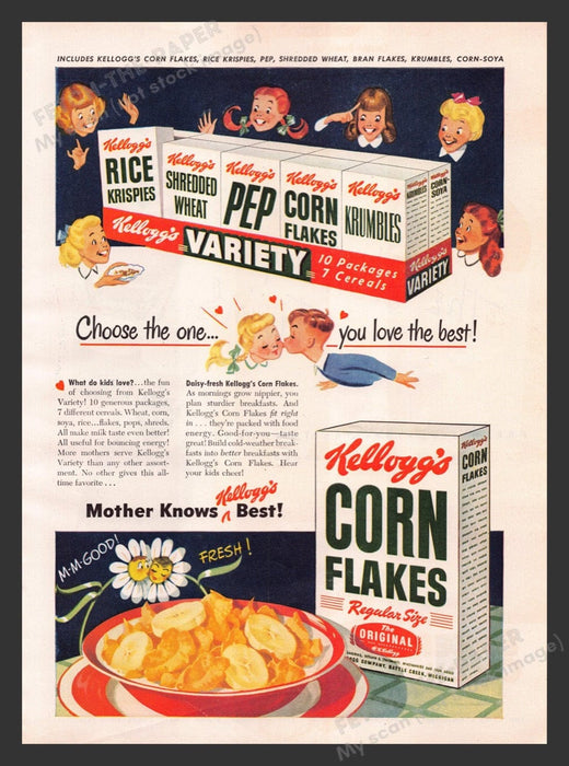 1948 Kellogg's Corn Flakes Cereal Variety Pack Print Advertisement Ad