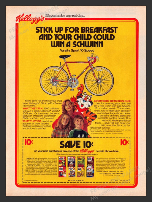 1980 Kellogg's & Schwinn Sweepstakes Varsity Sport 10spd Print Advertisement Ad