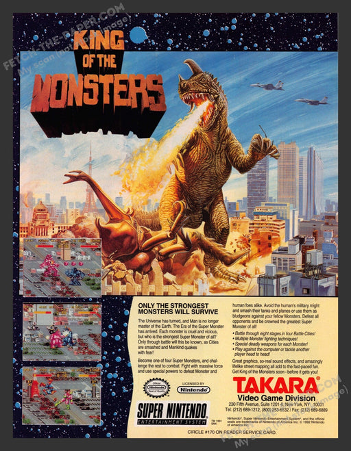 1992 Print Advertisement King of the Monsters Video Game Ad.