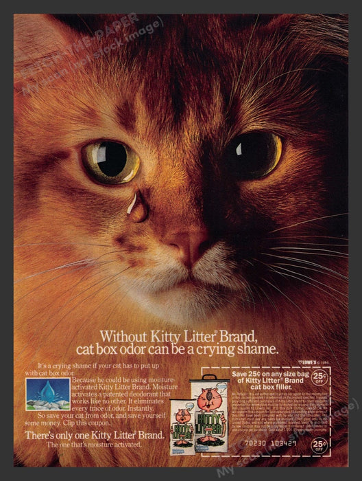 1985 Kitty Litter Crying Orange Cat Print Advertisement Ad
