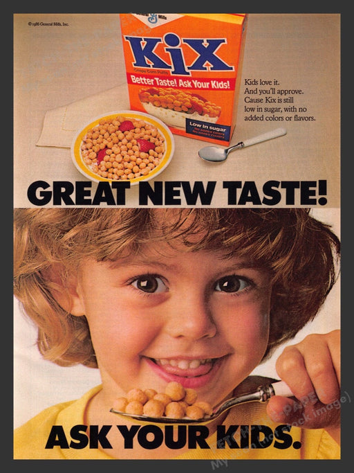 1986 Kix Cereal Great New Taste Ask Your Kid Print Advertisement Ad