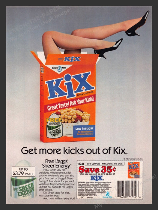 1987 Kix Cereal L'eggs Pantyhose Sexy Legs Print Advertisement Ad