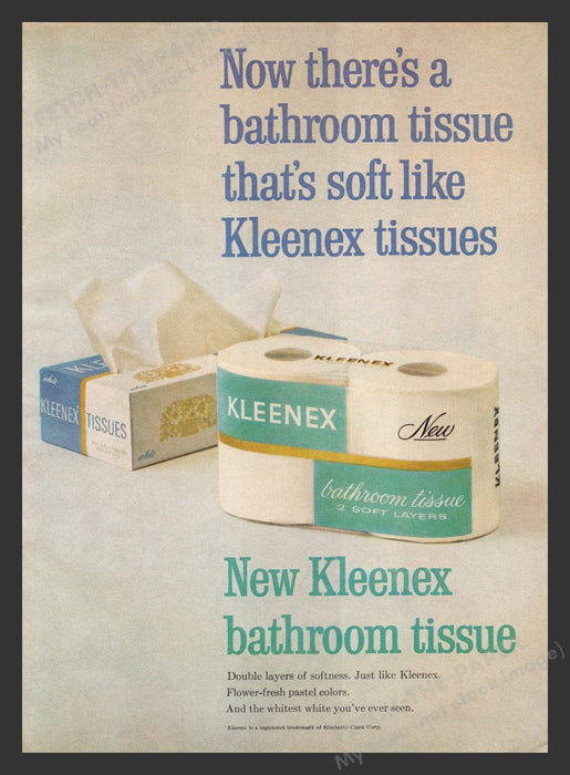 1964 Kleenex Bathroom Tissue Soft & New Print Advertisement Ad