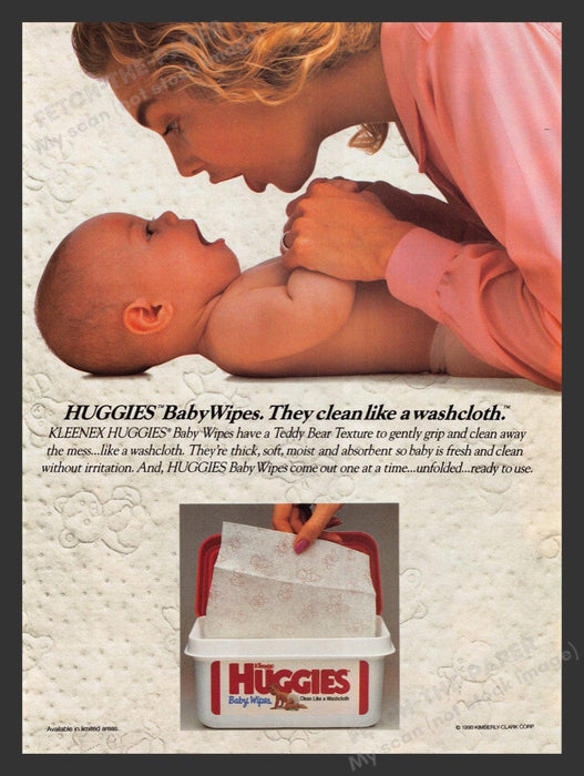 1991 Kleenex Huggies Baby Wipes Print Advertisement Ad