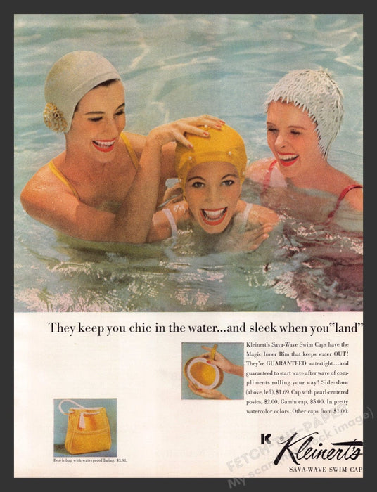 1956 Kleinert's Sava-wave Swim Cap Color Print Advertisement Ad