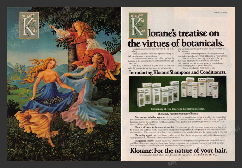 Klorane 1980s Print Advertisement Ad (2 pages) 1983 Botanicals Hair Fetch the Paper!