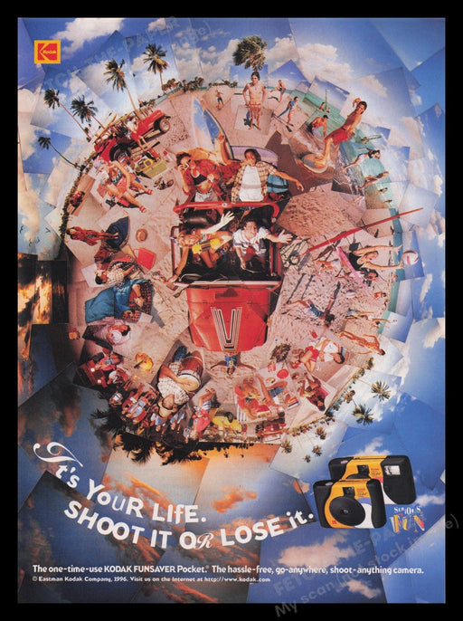 Kodak Funsaver Pocket Camera 1990s Print Advertisement Ad 1996 Eastman Fetch the Paper!