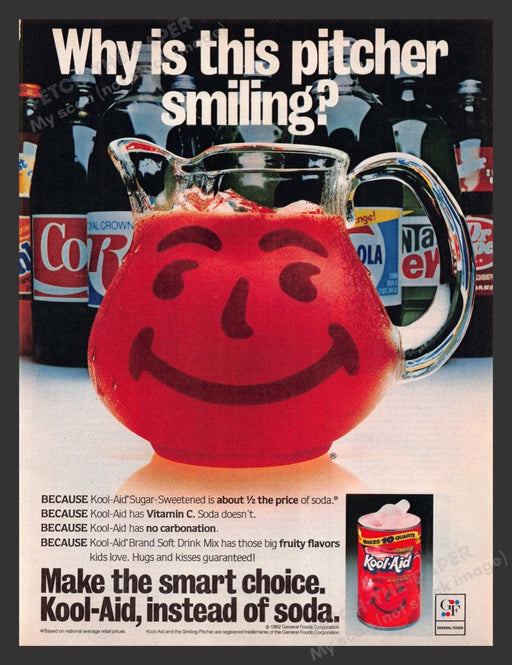 1982 Kool-Aid "Why is this pitcher smiling?" Print Advertisement Ad