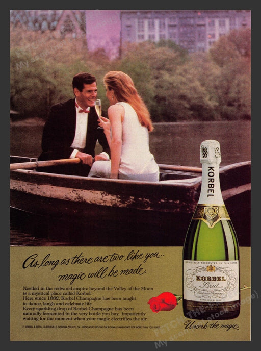 1983 Korbel Brut Champagne Couple in Row Boat Print Advertisement Ad