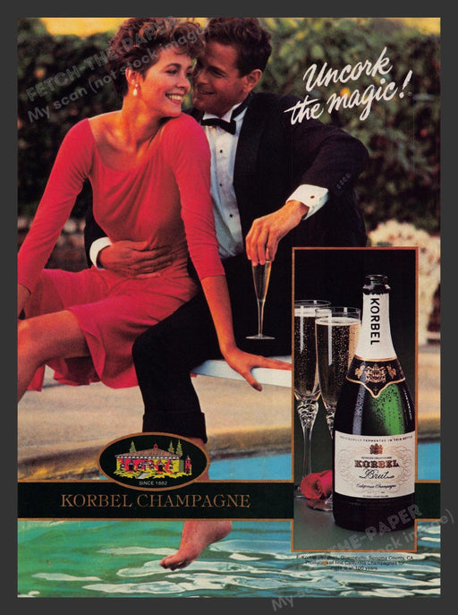 Korbel Champagne Couple Sitting on Diving Board 1980s Print Advertisement 1985 Fetch the Paper!