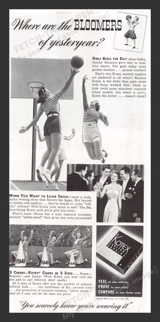 1940 Kotex Sanitary Napkins Girls High School Sports Print Advertisement Ad