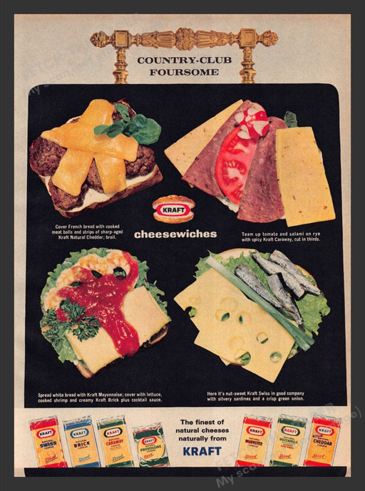 1964 Kraft Cheesewiches Country Club Foursome Print Advertisement Ad