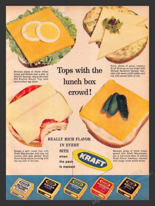 1963 Kraft Cheese Sandwiches "Tops with lunchbox crowd" Print Advertisement Ad