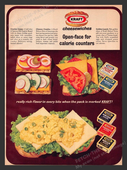 1964 Kraft Cheesewiches Open-Face Sandwiches Print Advertisement Ad