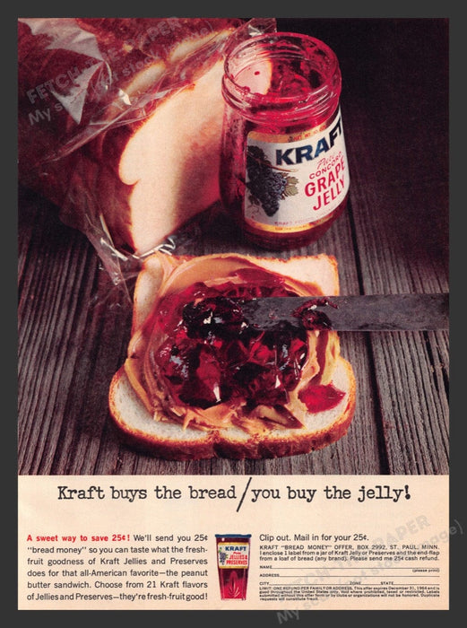 1964 Kraft Concorde Grape Jelly Print Advertisement Ad