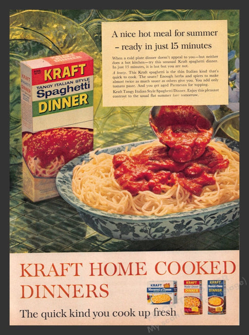 1963 Kraft Home Cooked Dinners Spaghetti Dinner Print Advertisement Ad