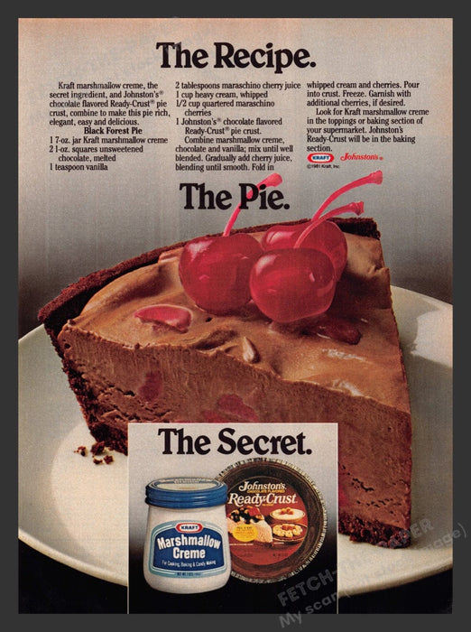 1981 Kraft & Johnston's Black Forest Pie Recipe Print Advertisement Ad