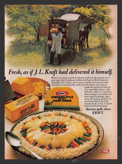 1979 Kraft Longhorn Style Cheese Horse & Wagon Print Advertisement Ad