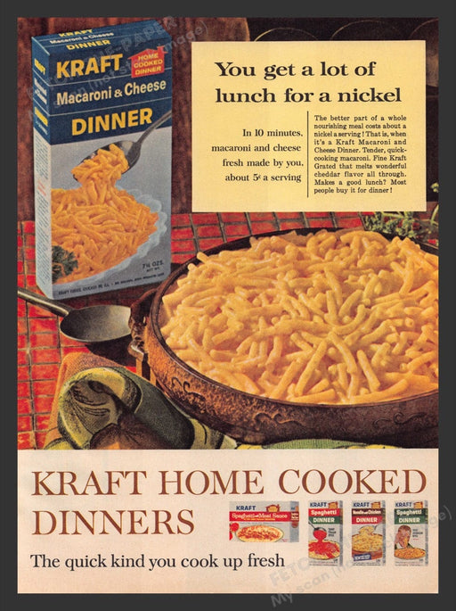 1964 Kraft Macaroni & Cheese Dinner "Cooked up Fresh" Print Advertisement Ad