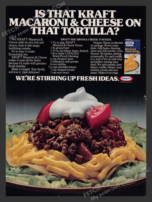 1983 Print Advertisement Kraft Macaroni & Cheese Tostada Recipe Food Ad.