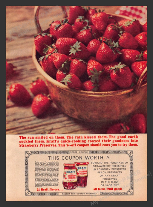 1963 Kraft Strawberry Preserves Bowl of Fruit Print Advertisement Ad