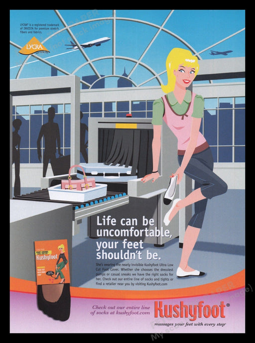 Kushyfoot Socks 2000s Print Advertisement Ad 2007 Airport Terminal Fetch the Paper!