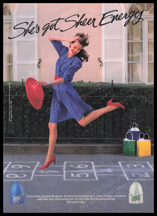 L'eggs Sheer Energy 1990s Print Advertisement Ad 1990 Hosiery Legs Hopscotch Fetch the Paper!