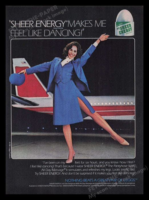L'eggs Sheer Energy Hosiery 1980s Print Advertisement Ad 1982 Flight Attendant Fetch the Paper!