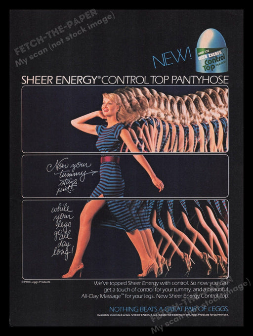 L'eggs Sheer Energy Hosiery 1980s Print Advertisement Ad 1982 Legs All Day Long Fetch the Paper!