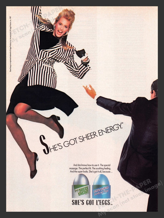 1988 L'eggs Sheer Energy Pantyhose Girl Jumping Print Advertisement Ad