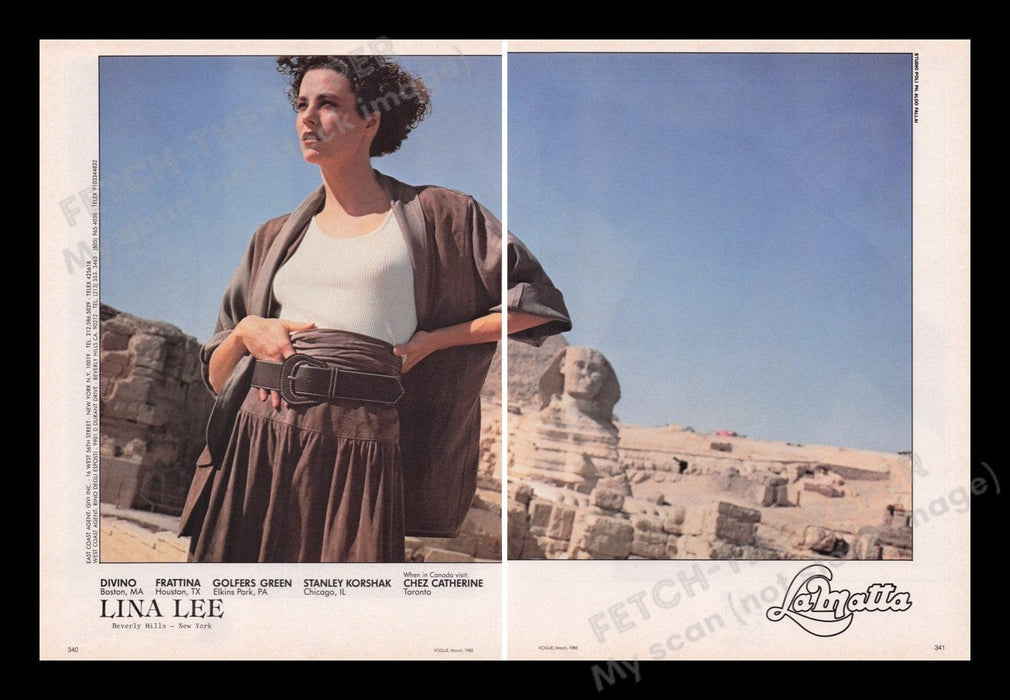 La Matta Clothing 1980s Print Advertisement (2 pages) 1985 Egypt Sphinx Giza Fetch the Paper!