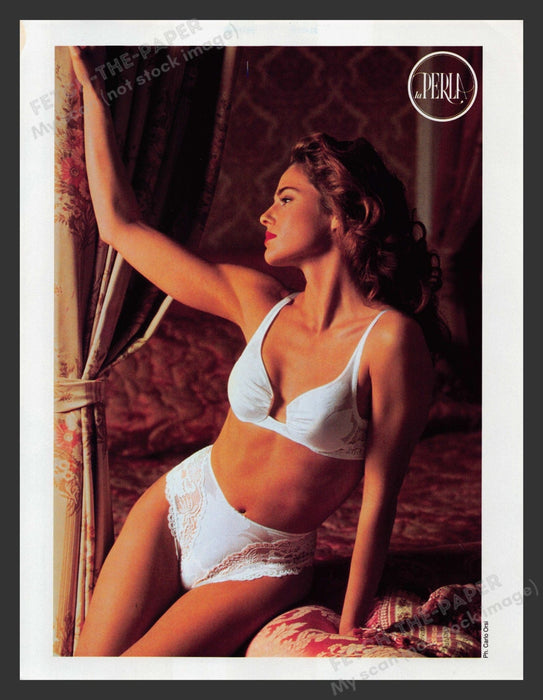 La Perla 1990s Print Advertisement Lace White Lingerie Bra Panties Bed Light Fetch the Paper!