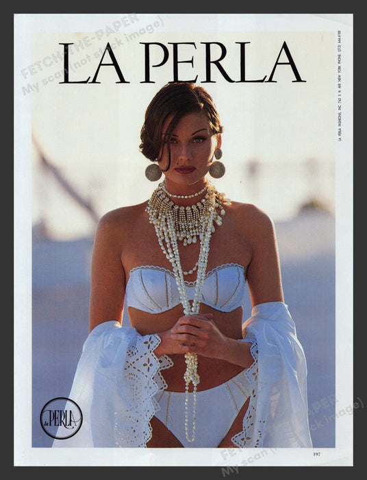 La Perla 1990s Print Advertisement Lace White Sexy Bra Panties Lingerie Fetch the Paper!