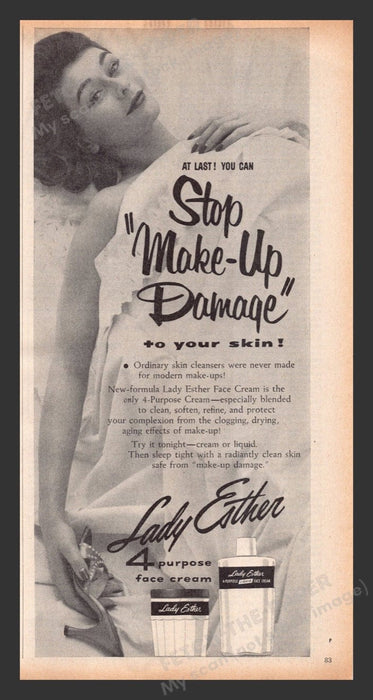 1956 Lady Esther Face Cream Naked in Bed Print Advertisement Ad