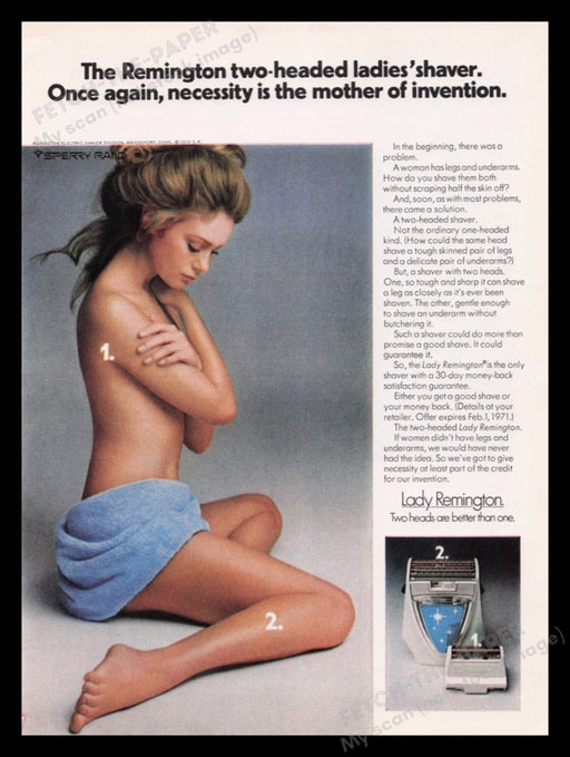 Lady Remington 1970s Print Advertisement Ad 1970 Shaver Naked Girl in Towel Fetch the Paper!