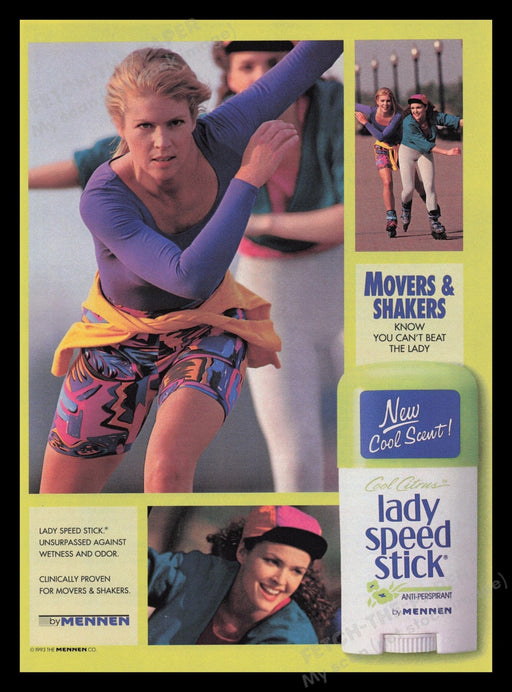 Lady Speed Stick Deodorant 1990s Print Advertisement Ad 1994 Roller Blading Fetch the Paper!