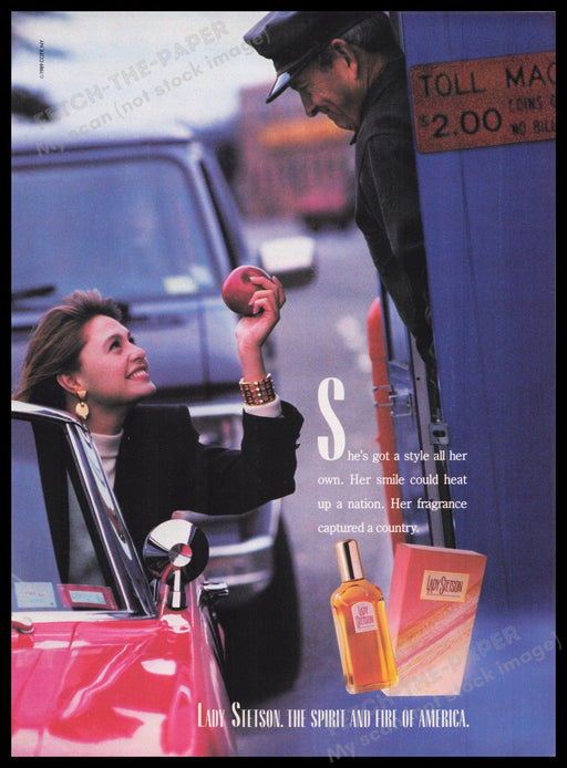 Lady Stetson Perfume 1980s Print Advertisement Ad 1989 Woman Toll Booth Fetch the Paper!