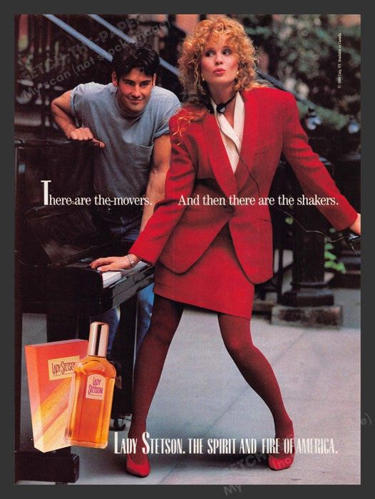 1990 Lady Stetson Perfume Woman Playing Piano on Street Print Advertisement Ad