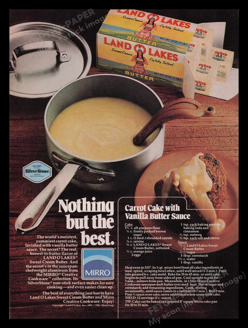 Land O Lakes Butter 1980s Print Advertisement Ad 1981 Carrot Cake Recipe Fetch the Paper!