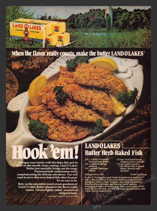 1979 Land O Lakes Butter Herb Baked Fish Recipe Print Advertisement Ad