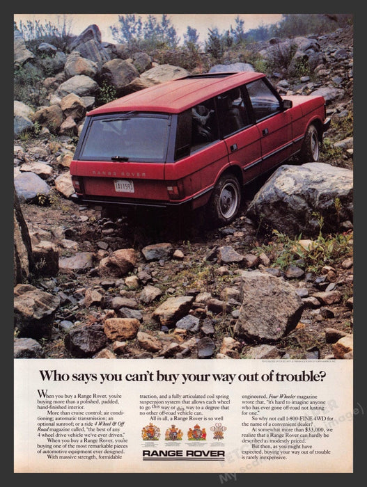 1988 Land Rover Range Rover Driving Over Rocky Bed Print Advertisement Ad