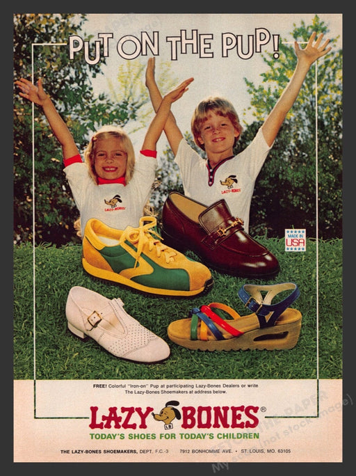 1980 Lazy Bones Kids Shoes "Put on the pup!" Print Advertisement Ad