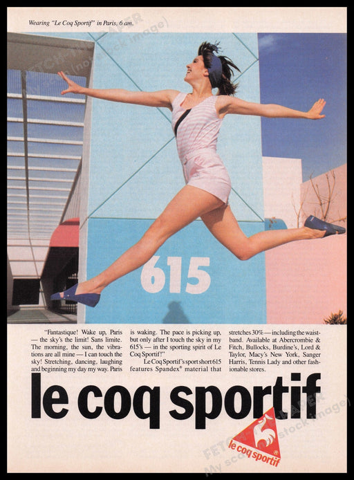 Le Coq Sportif Clothing 1980s Print Advertisement Ad 1985 Legs Jumping Fetch the Paper!