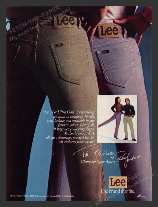 Lee 1980s Print Advertisement Ad 1983 Jeans Babilonia Gardner Figure Skaters Fetch the Paper!