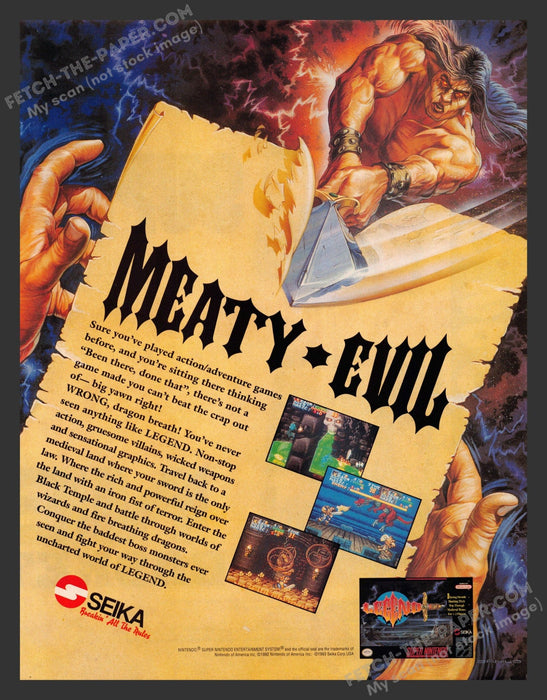 1993 Print Advertisement Legend Video Game Ad.
