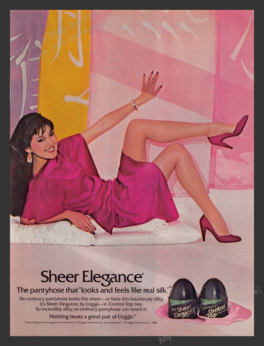 Legg's 1980s Print Advertisement 1983 Sheer Energy Hosiery Pastels Long Legs Fetch the Paper!