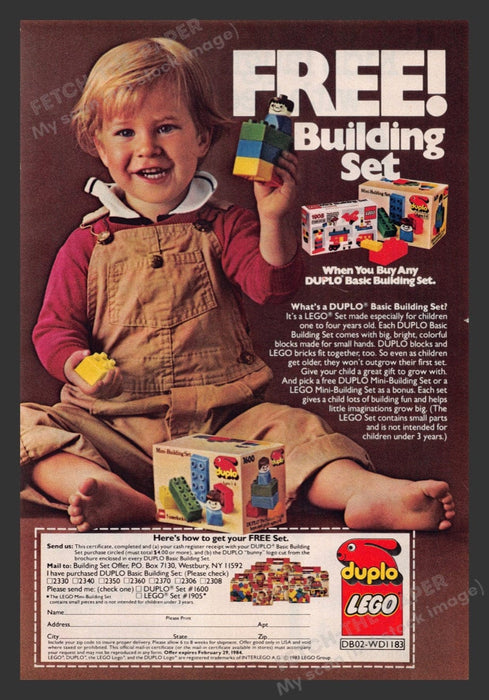 1983 Lego Duplo Building Set Offer Toy Print Advertisement Ad